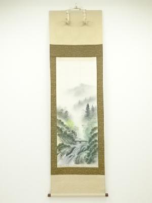 恵泉筆　彩色山水　肉筆絹本掛軸